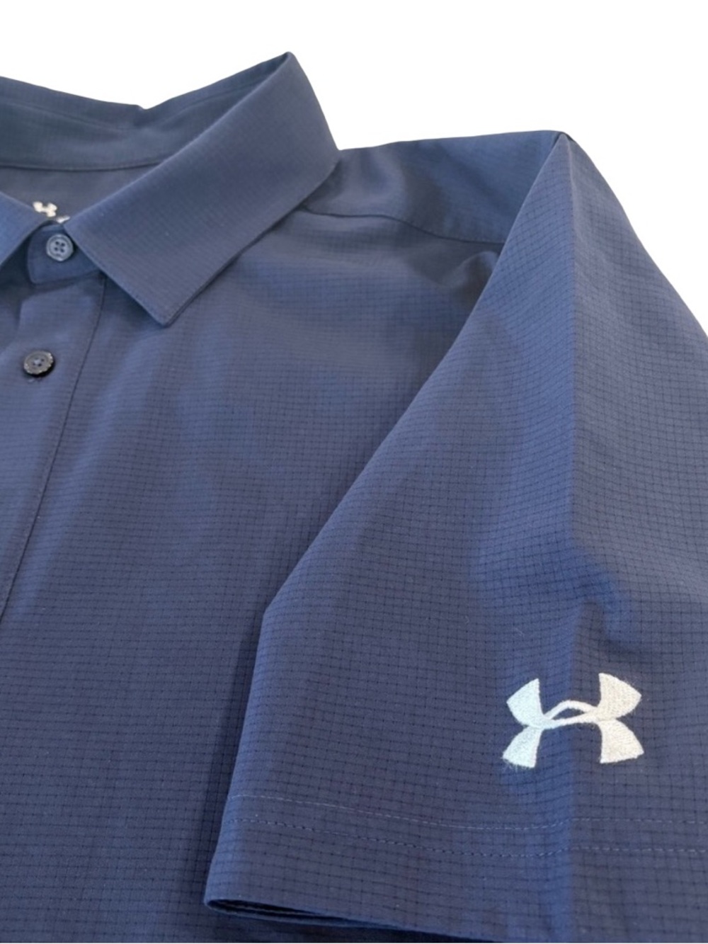 Under Armour Mens L Ultimate S/S Navy Button Down AirVent Zip Chest Pocket